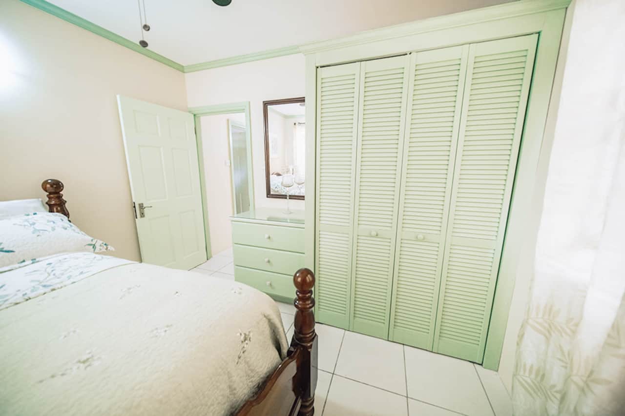 Bedroom with queen bed.