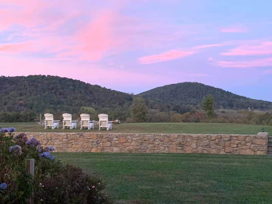 Adirondack chairs, fire pit, hammocks