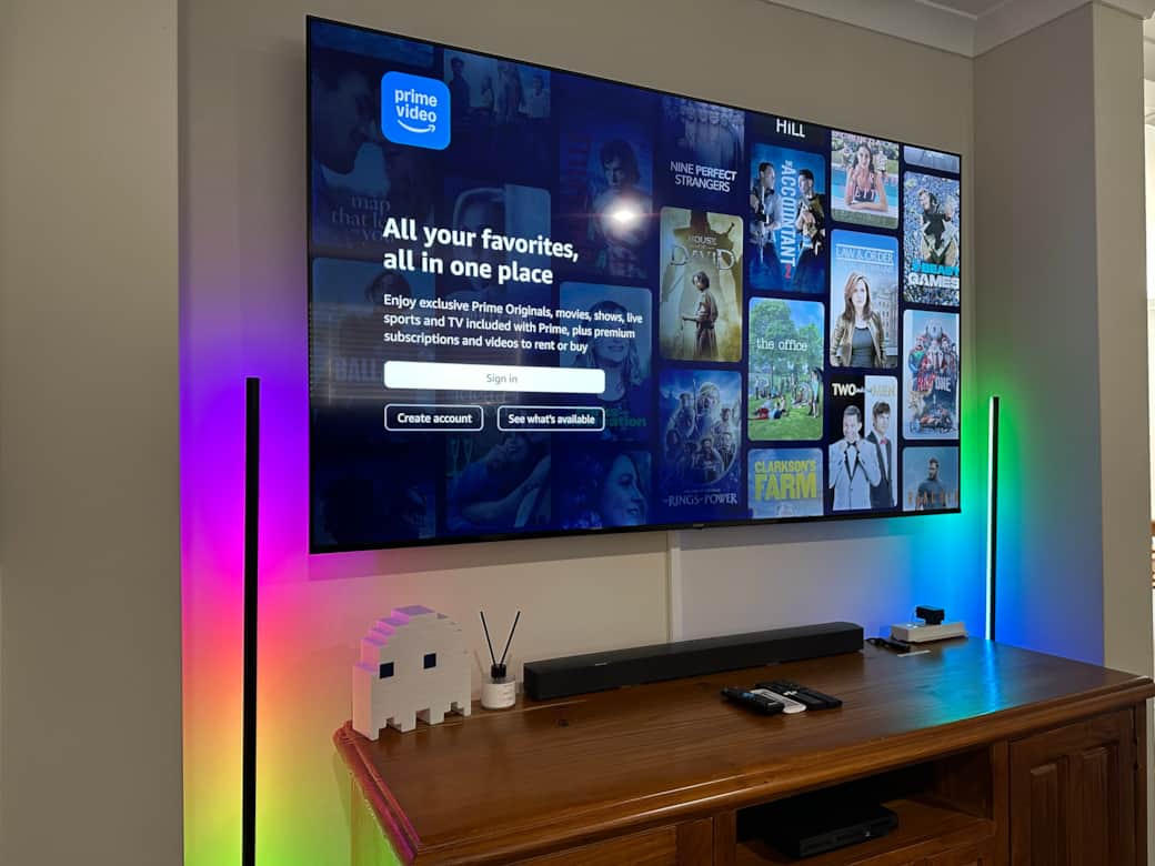 Huge 75 inch TV in home theatre with all streaming apps - just log in with your own subscriptions