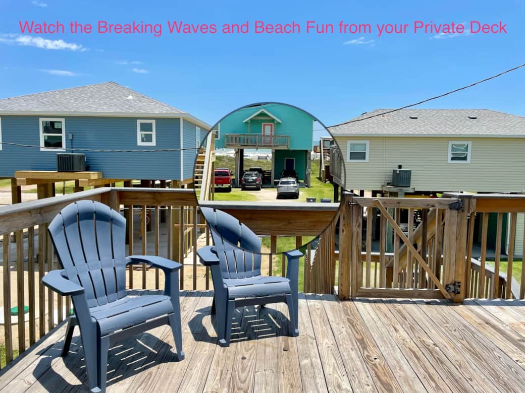 Sunshine Daydream View from deck with text Surfside Beach Texas