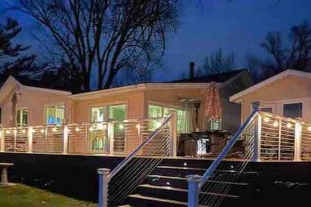 Relaxing deck with lights surrounding making each night peaceful.
