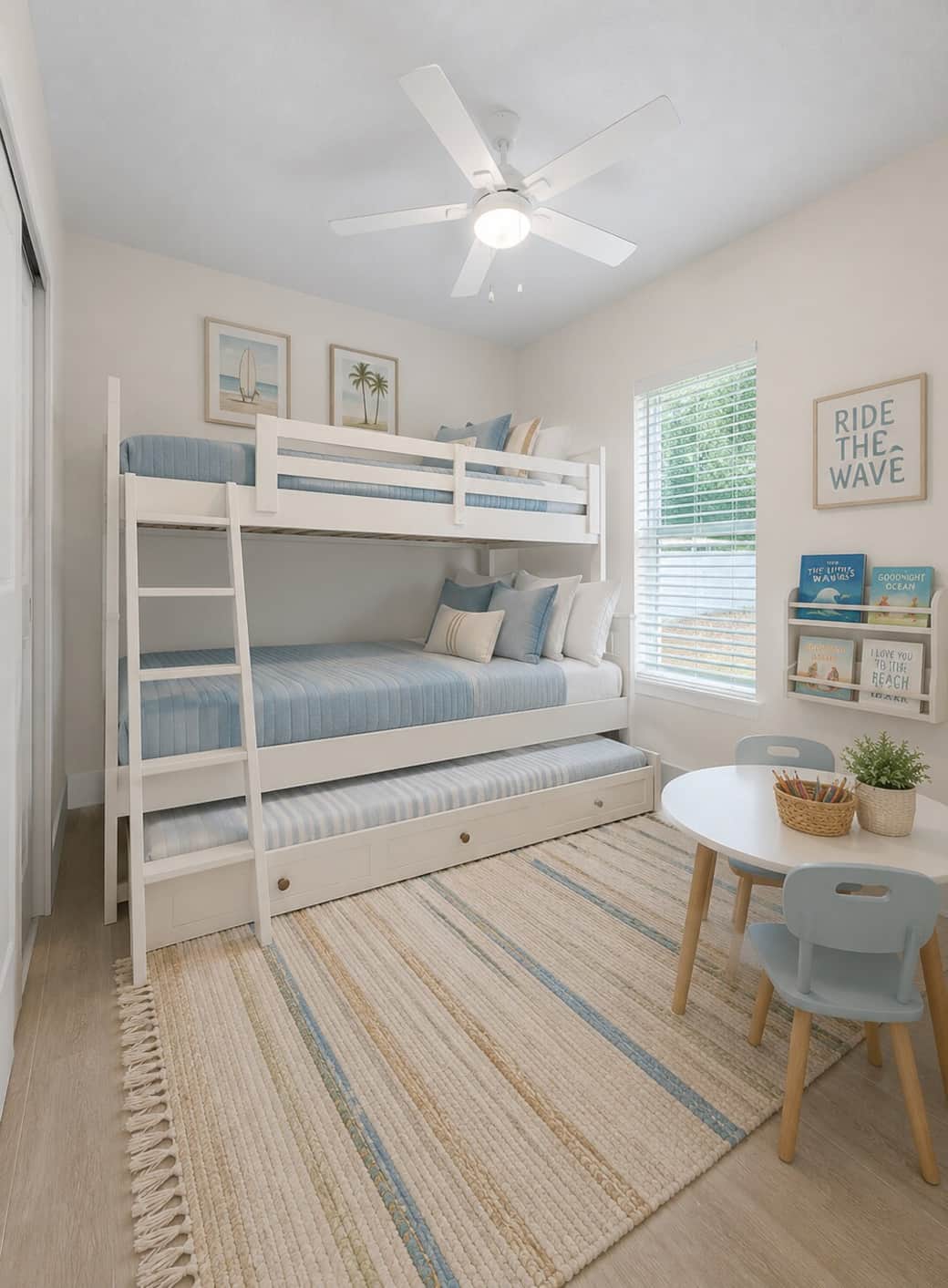Kids' room: full sized bunk bed sleeps up to 4, and a pull out twin sized trundle. Kids' room: full sized bunk bed sleeps up to 4, and a pull out twin sized trundle.
