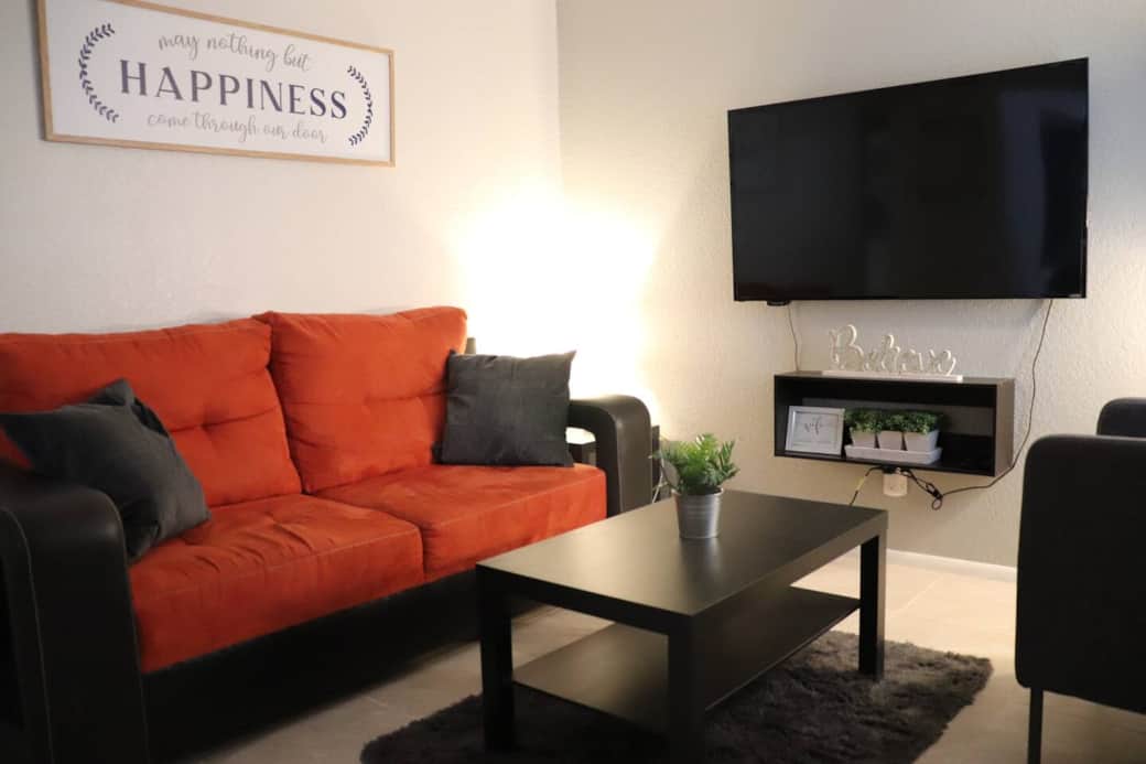 Spacious living room that fits 4 comfortably.
