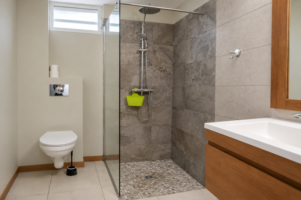 Salle de bains avec WC d’une chambre de la Villa Fleurs à Papillons