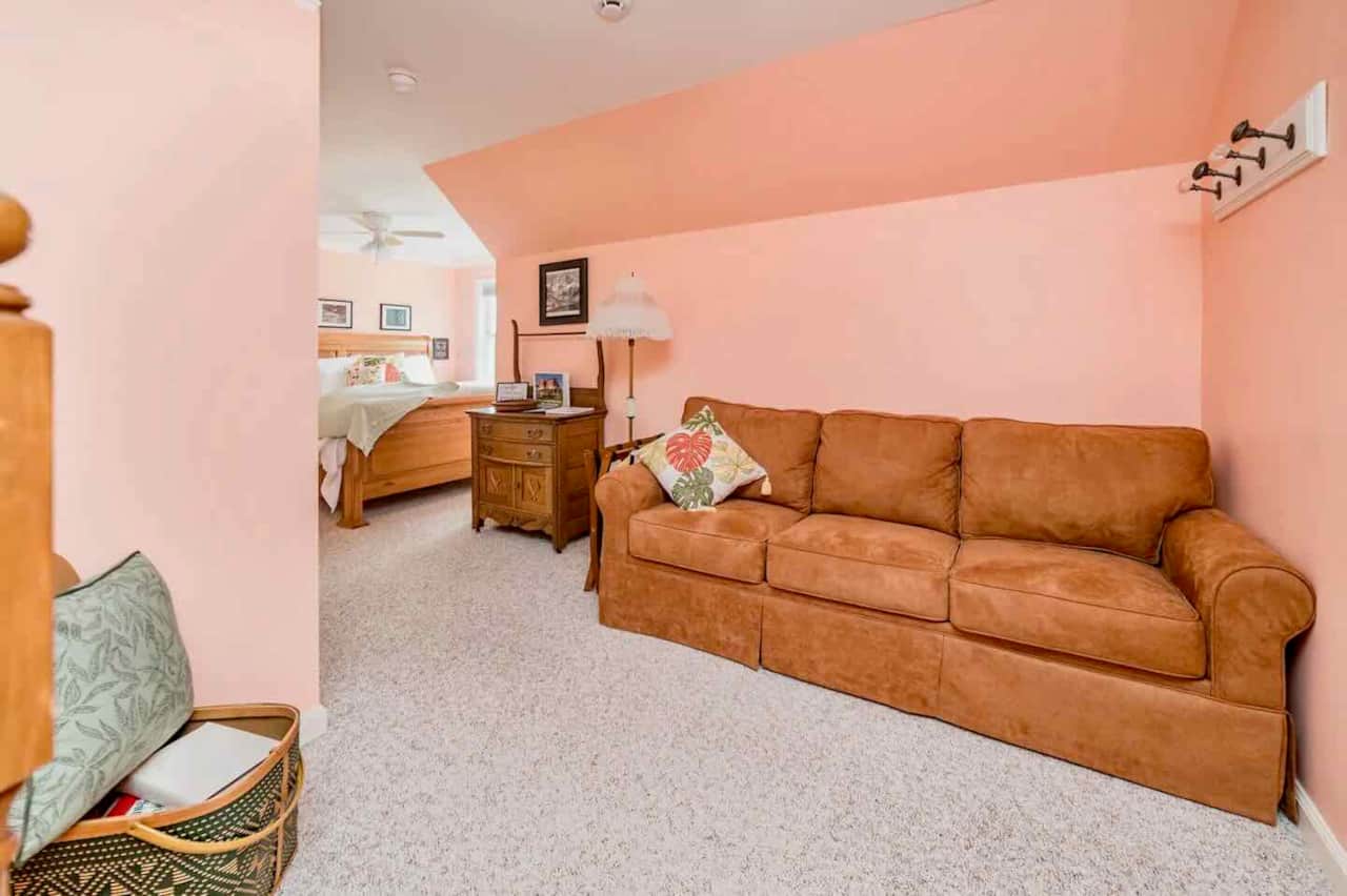 Pull-out sofa bed at the top of the stairs