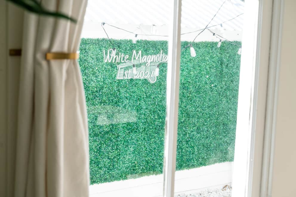 View of the private courtyard from the dining room.  This courtyard is illuminated at night.