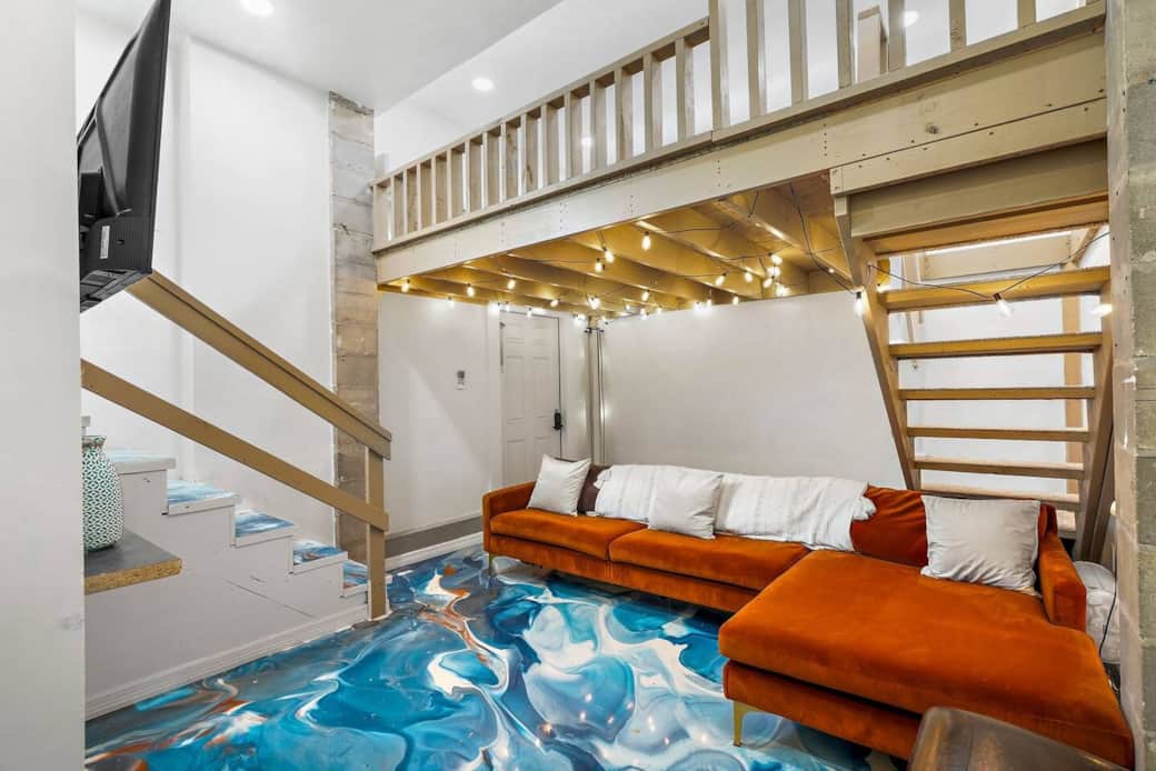 Living room with smart tv and couch