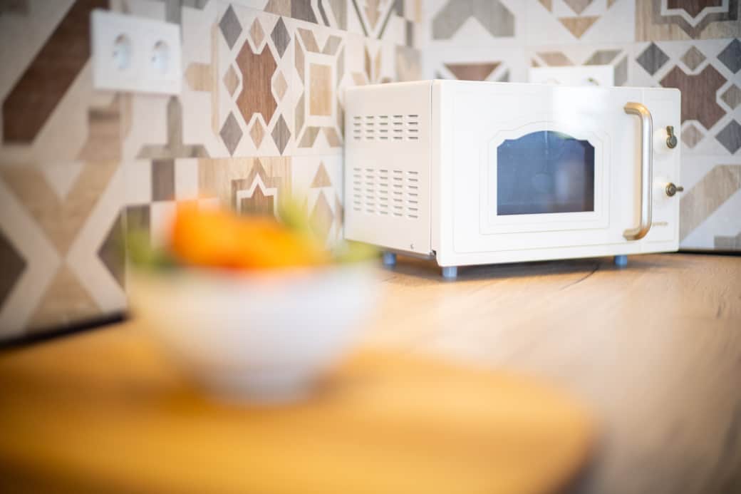 Quick meals & snacks. Charming retro microwave adds style & convenience to our kitchen. Quick meals & snacks. Charming retro microwave adds style & convenience to our kitchen.