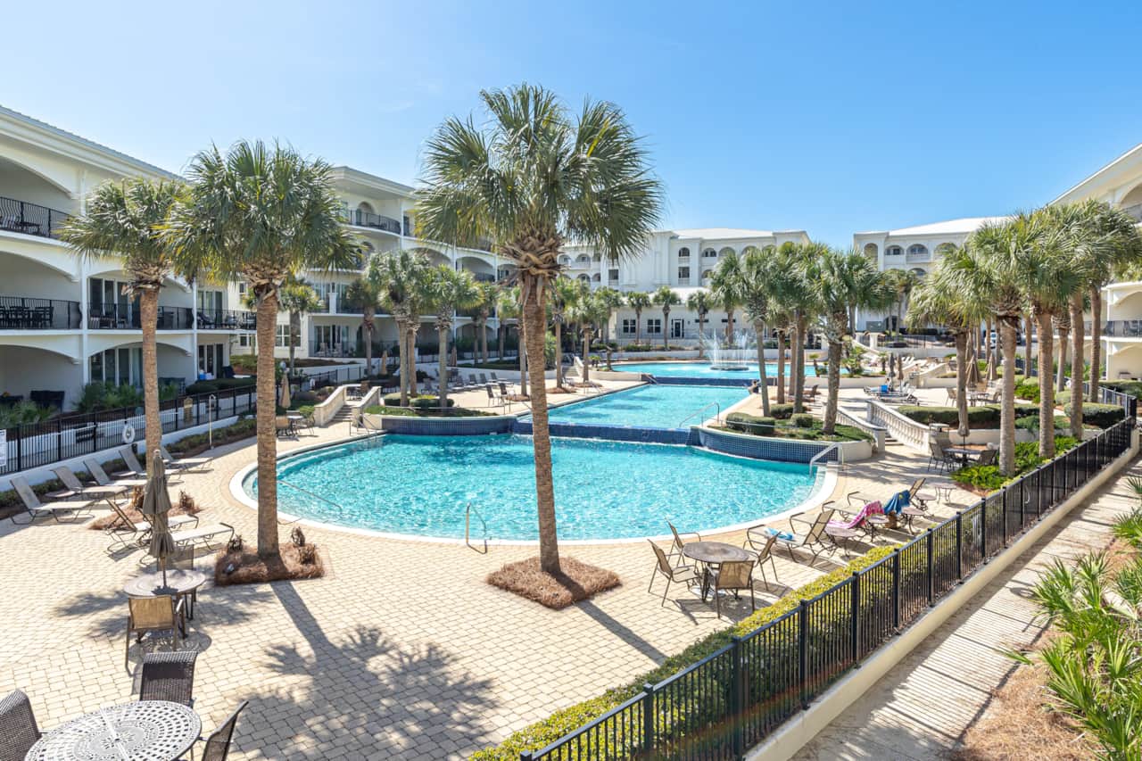 Your condo overlooks the north end of the lagoon pool