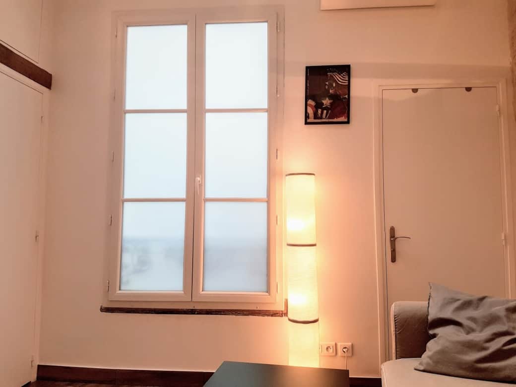 Big window, left door toilets and right door shower Big window, left door toilets and right door shower