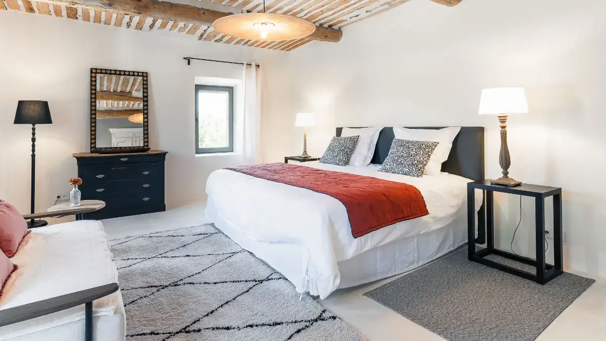 Elegant and spacious bedroom in a luxury villa in Provence