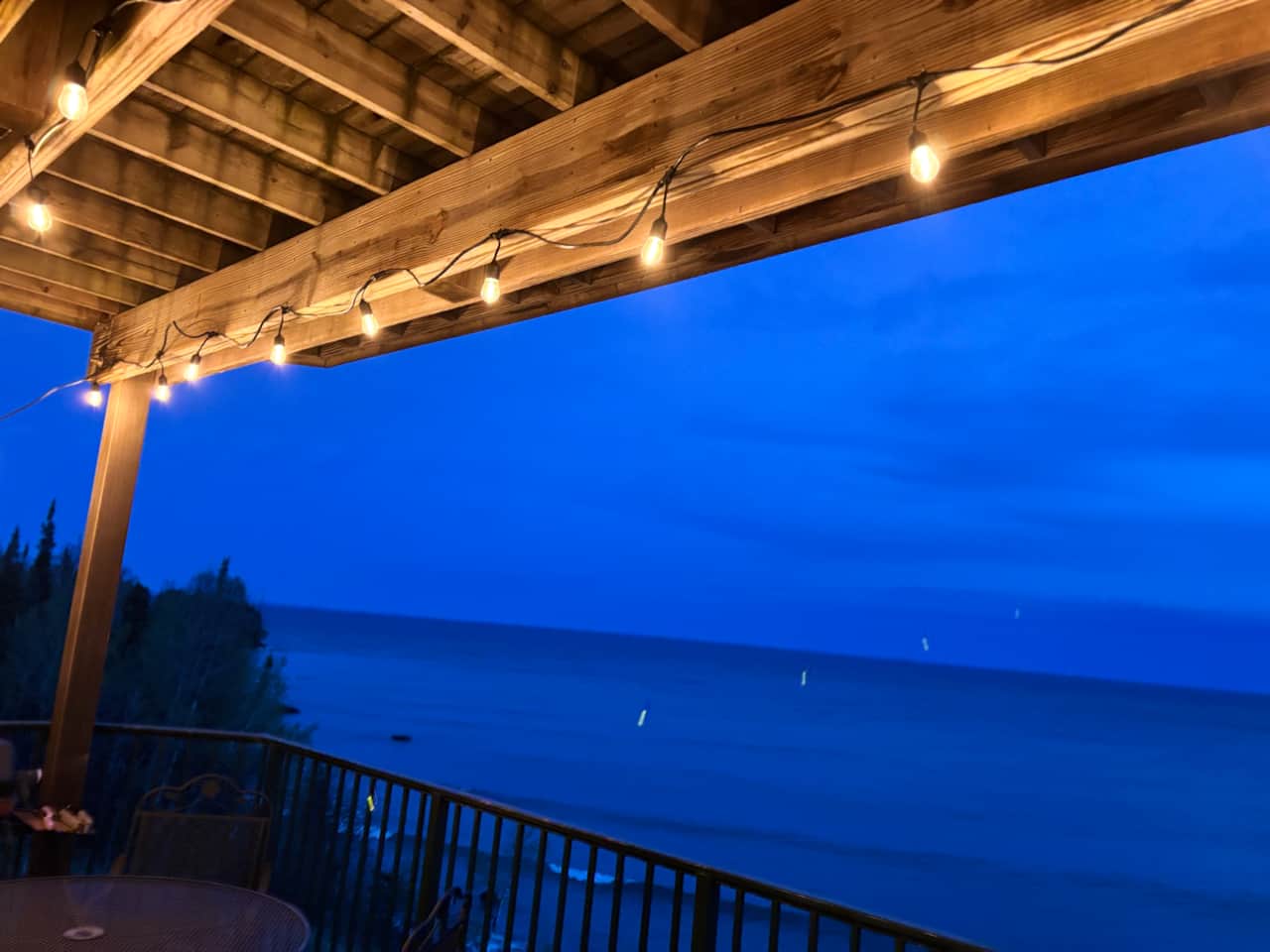 Beautiful night views of the lake from the patio