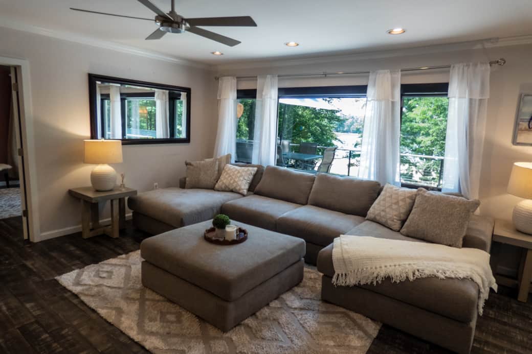 Gather in the living room on the large sofa for movie night.
