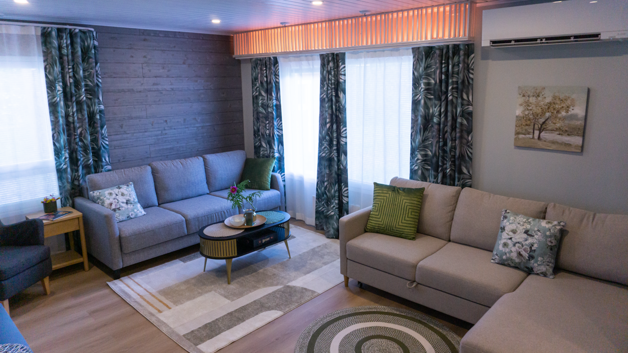 Villa Starflower living room with 2 sofa beds, Air conditioner