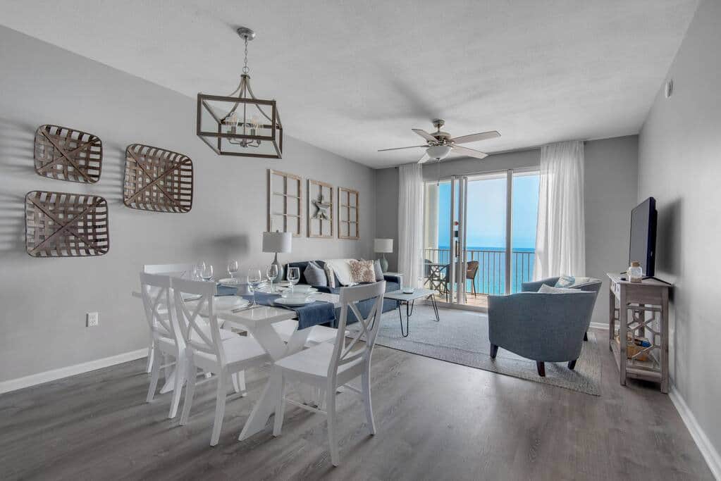 dining/living room area with beautiful views