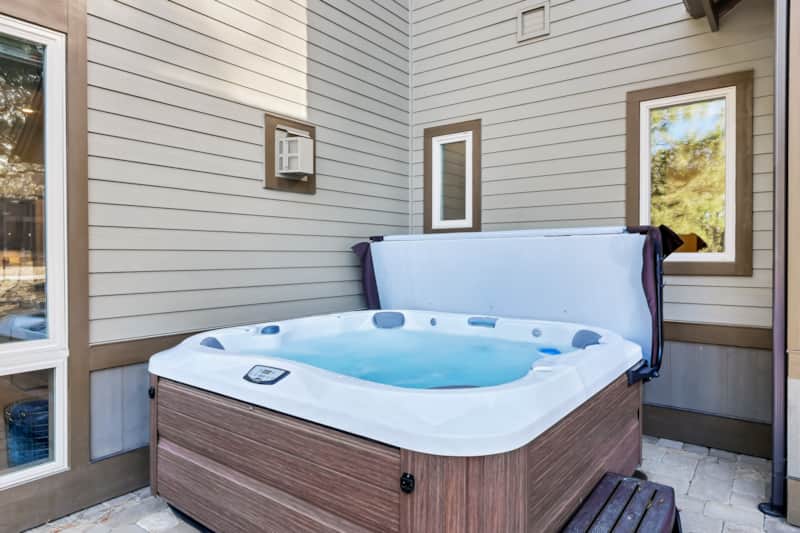 Private hot tub on the back patio