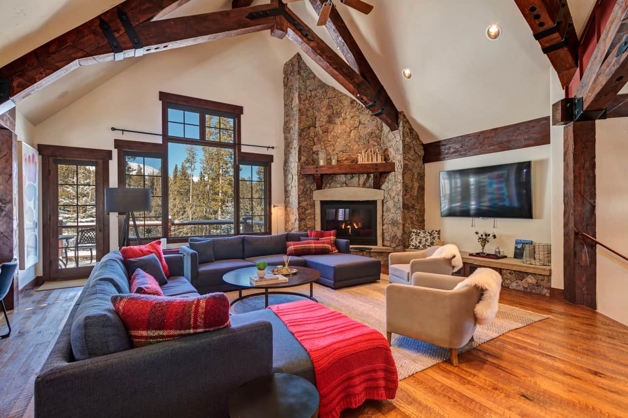 Great room with gas fireplace and large flat-screen TV