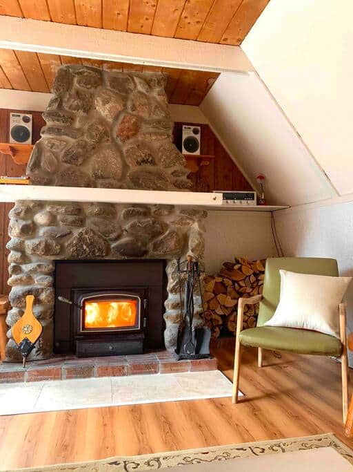 View of the indoor wood fireplace