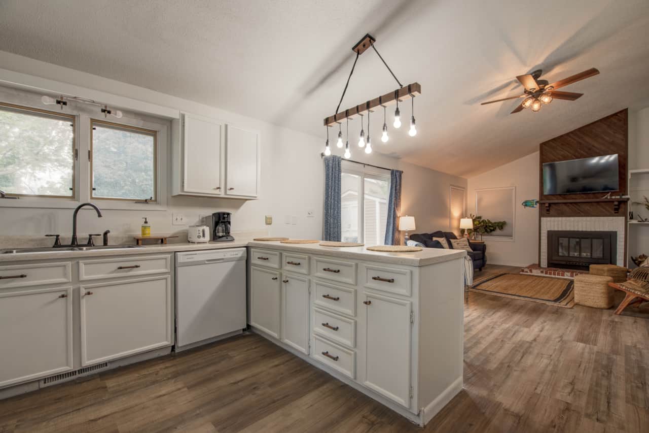 Open concept living area from the kitchen 