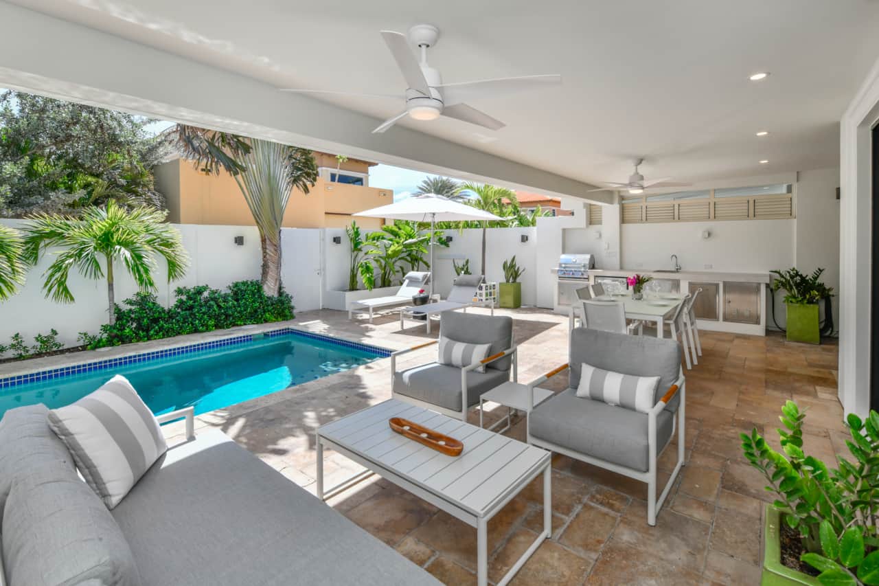 Gazebo-covered lounging area