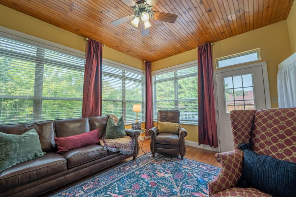 The Diagon Alley sunroom! Sit back and relax in the plush leather recliner or couch and enjoy the natural light from the all the windows in this relaxing room. The Diagon Alley sunroom! Sit back and relax in the plush leather recliner or couch and enjoy the natural light from the all the windows in this relaxing room.