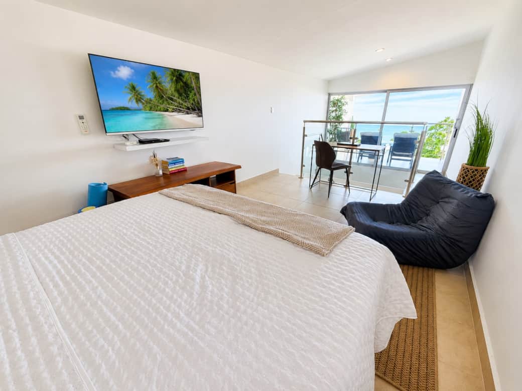 Queen Bed, Tv, Desk and Chair, Gaming Chair and Private Upper Balcony. Only 1 of 4 Units out of 120 Units in the Complex with a 2nd Private Balcony