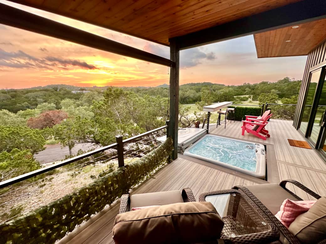 Private hot tub with expansive hill country views