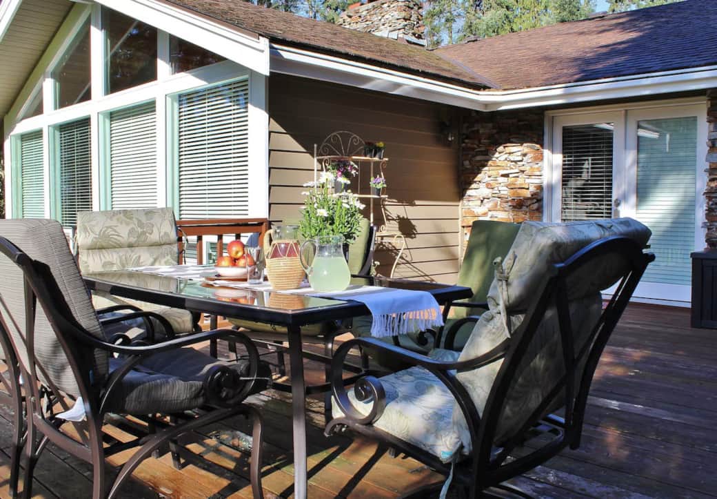 Patio on a summer day/beautiful views of Mt Rainier. Patio on a summer day/beautiful views of Mt Rainier.