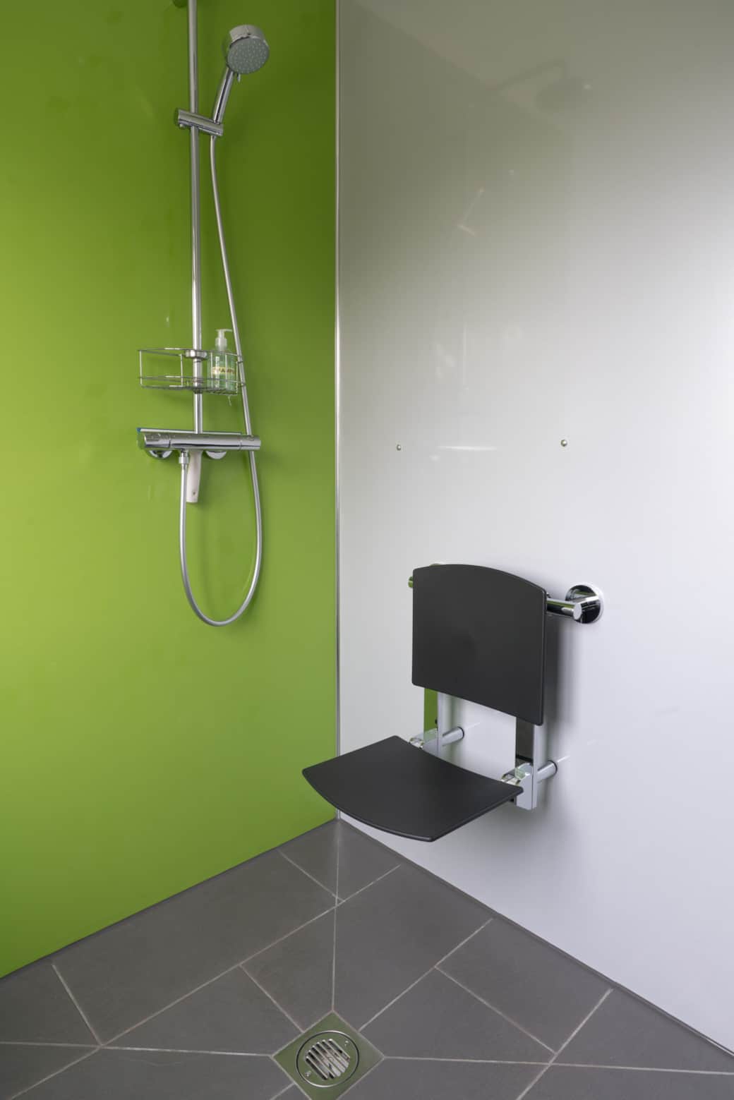 Tigh na Sith features a folding wall-mounted shower, providing easy access for elderly guests.