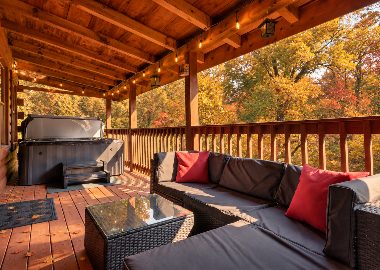 Cozy fall evenings, forest views, and a private hot tub retreat