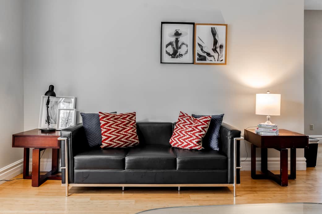Spacious living area in a North York short-term rental, with modern comforts.