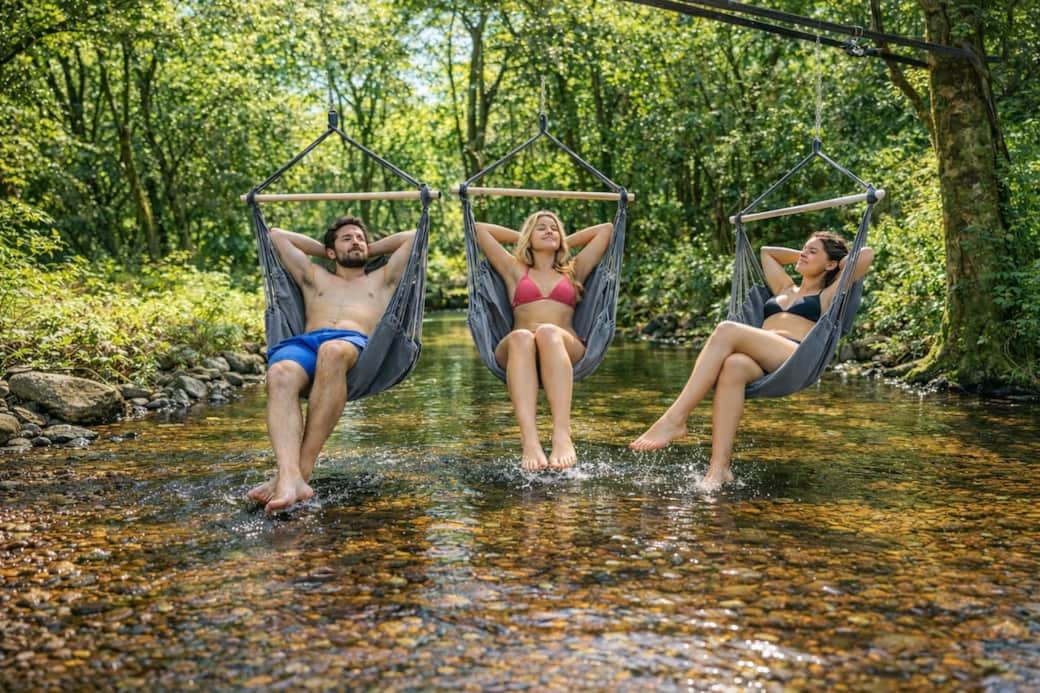 Three relaxing hammocks perfectly placed for you to kick back and enjoy right above the private creek just steps from the back door. Three relaxing hammocks perfectly placed for you to kick back and enjoy right above the private creek just steps from the back door.