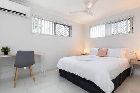 Bedroom: Peaceful bedroom with cozy design and ample storage 