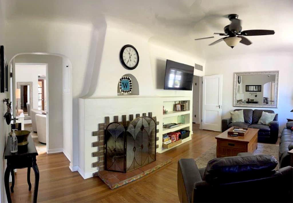 Wonderful 1920's craftsmanship throughout the home, in this image is featured 1 of two fireplaces.