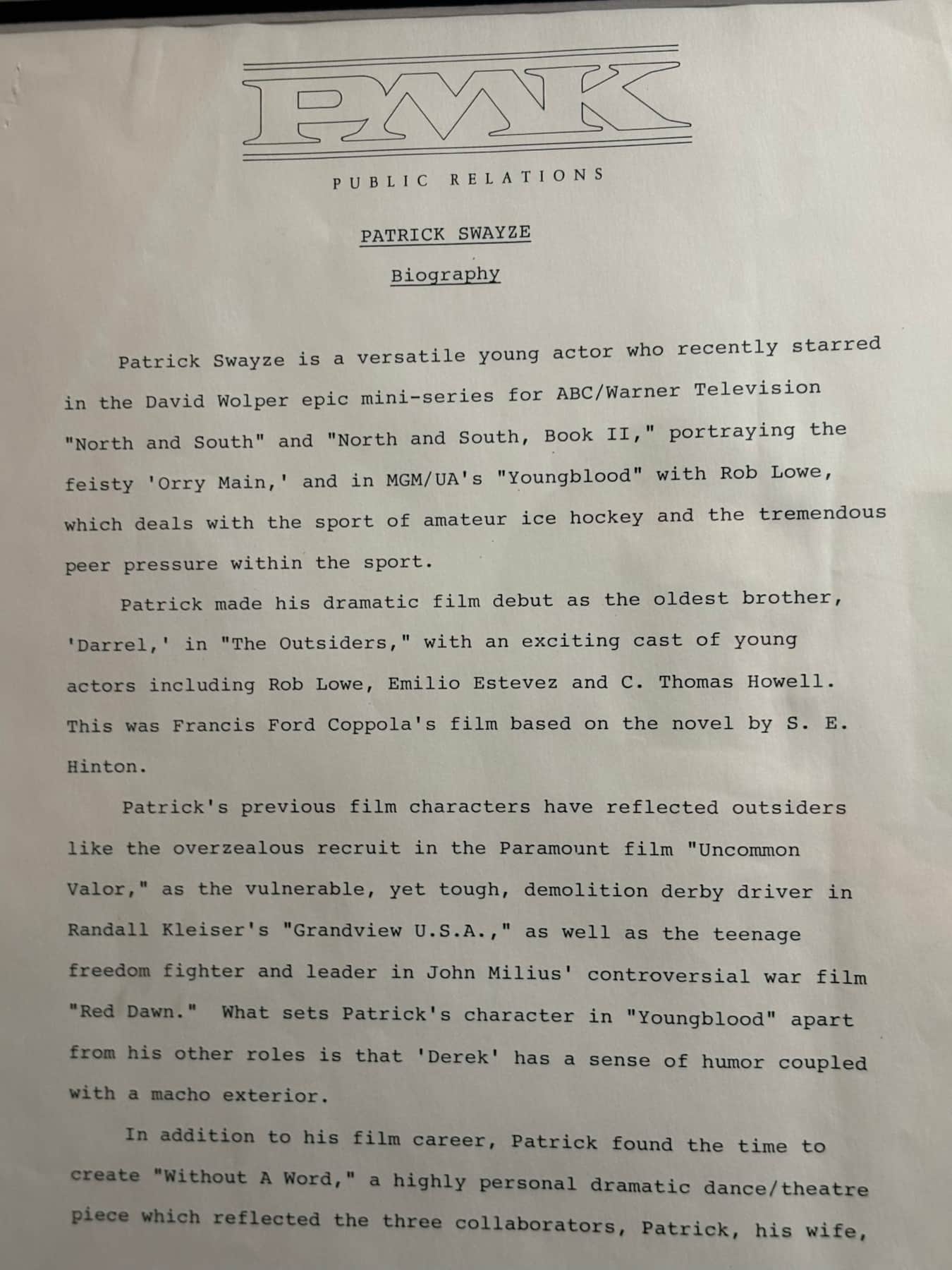 Patrick Swayze Bio