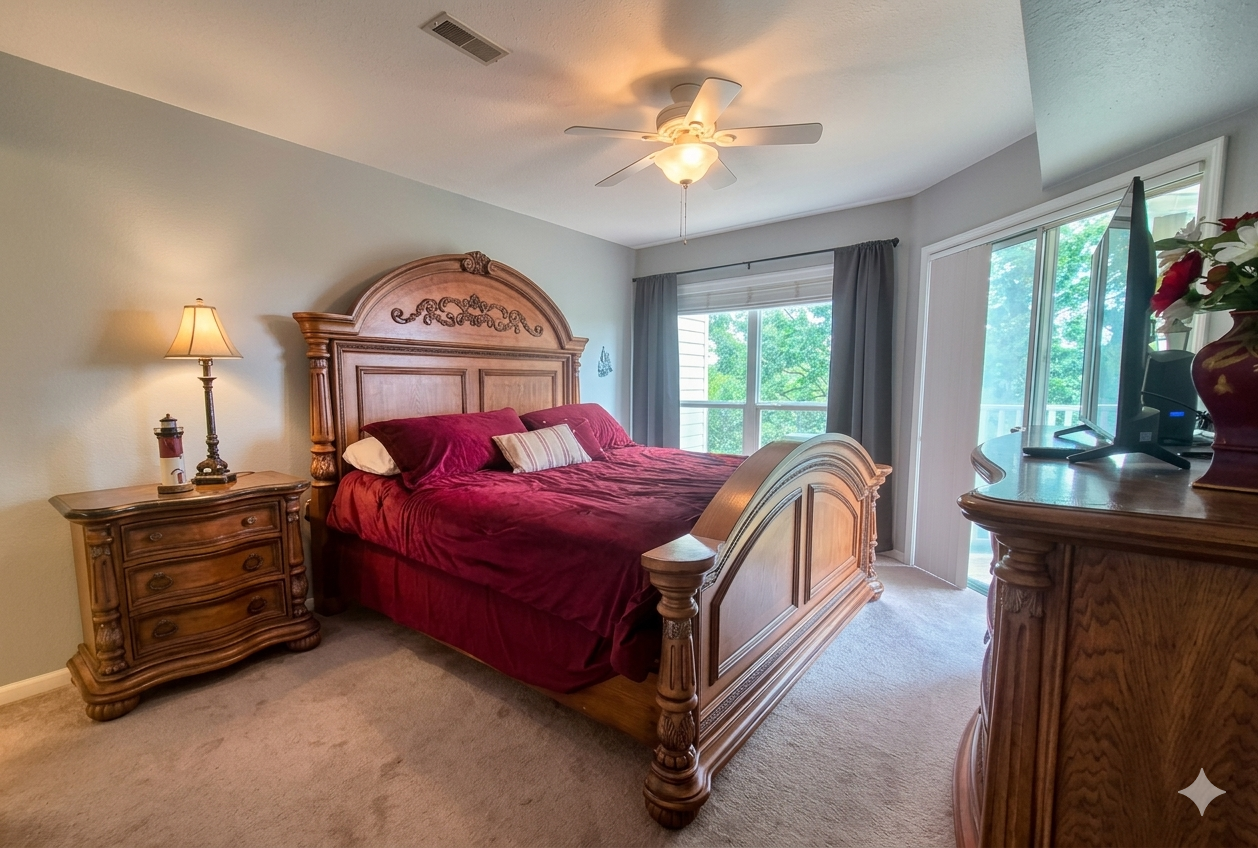 Comfortable King bedroom w plenty of space to unwind