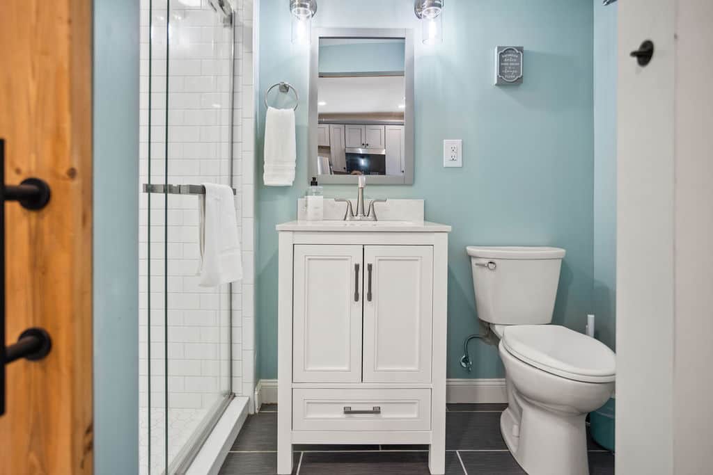 1 bathroom, walk in shower. 