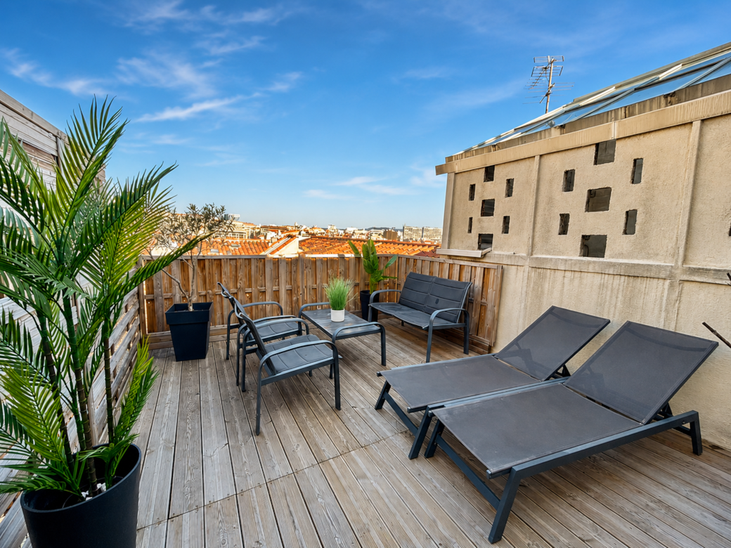 terrace, garden furniture, view