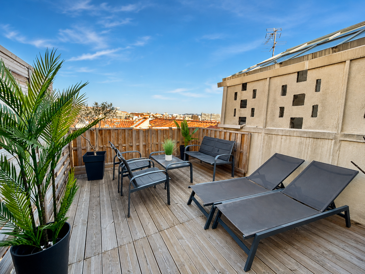 terrace, garden furniture, view