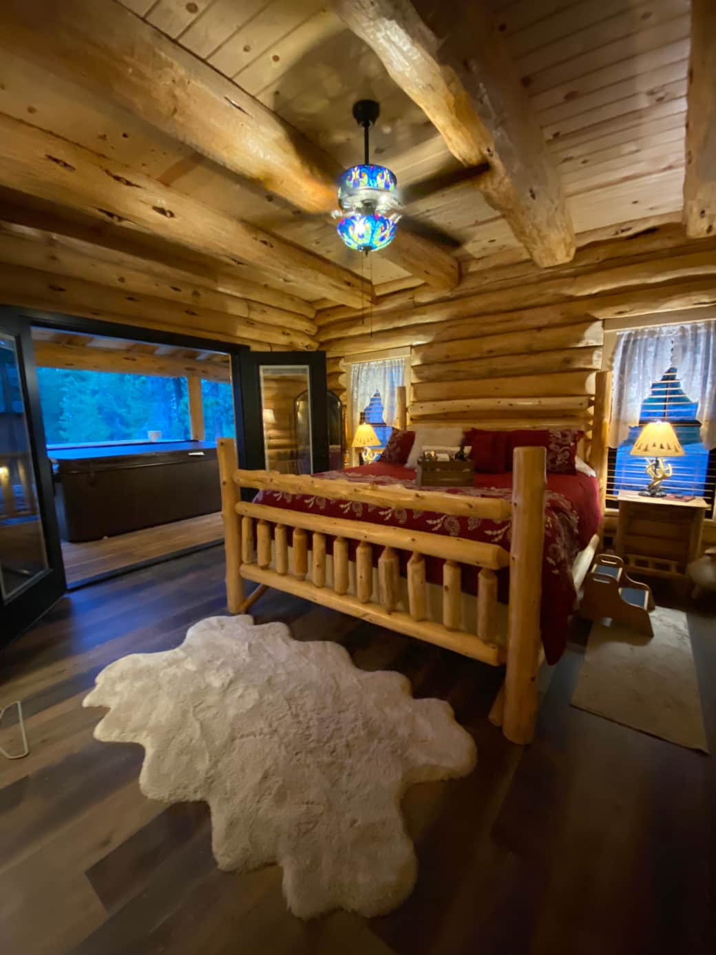 The Crescent Suite looking out to the deck/hot tub