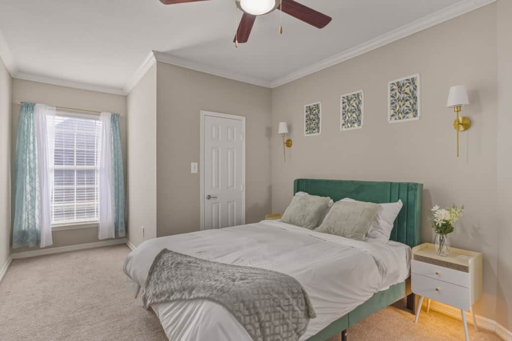 The Green room is inspired by nature and designed for peace. Whether it's a nap, a book, or simply watching a movie this space is designed for you.