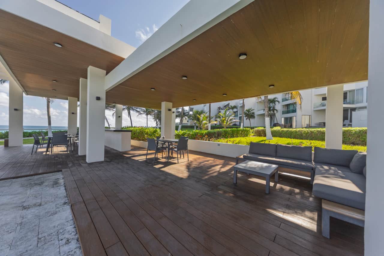 Shaded pool area