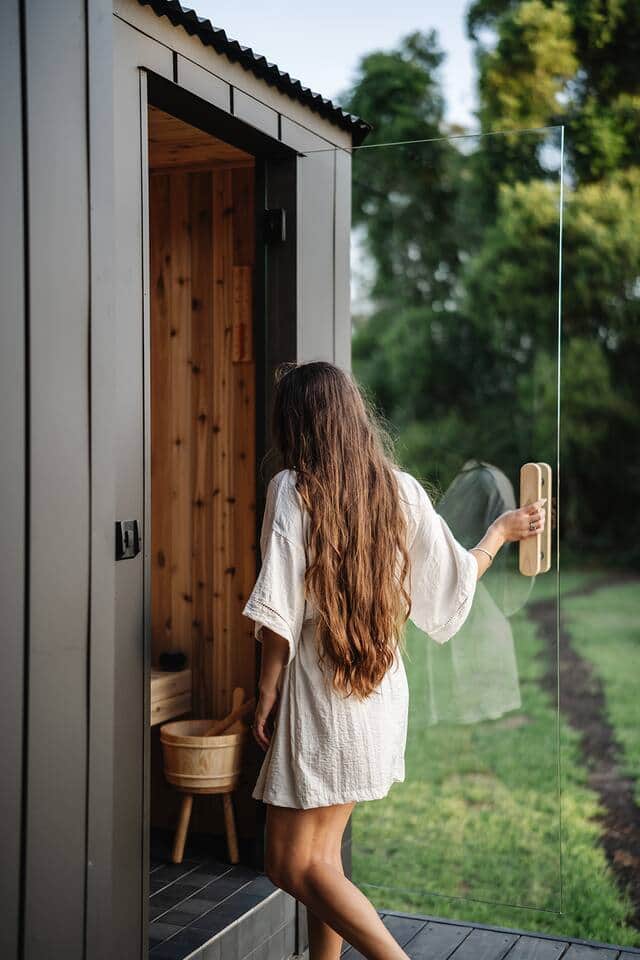 Private custom cedar steam hot rock sauna