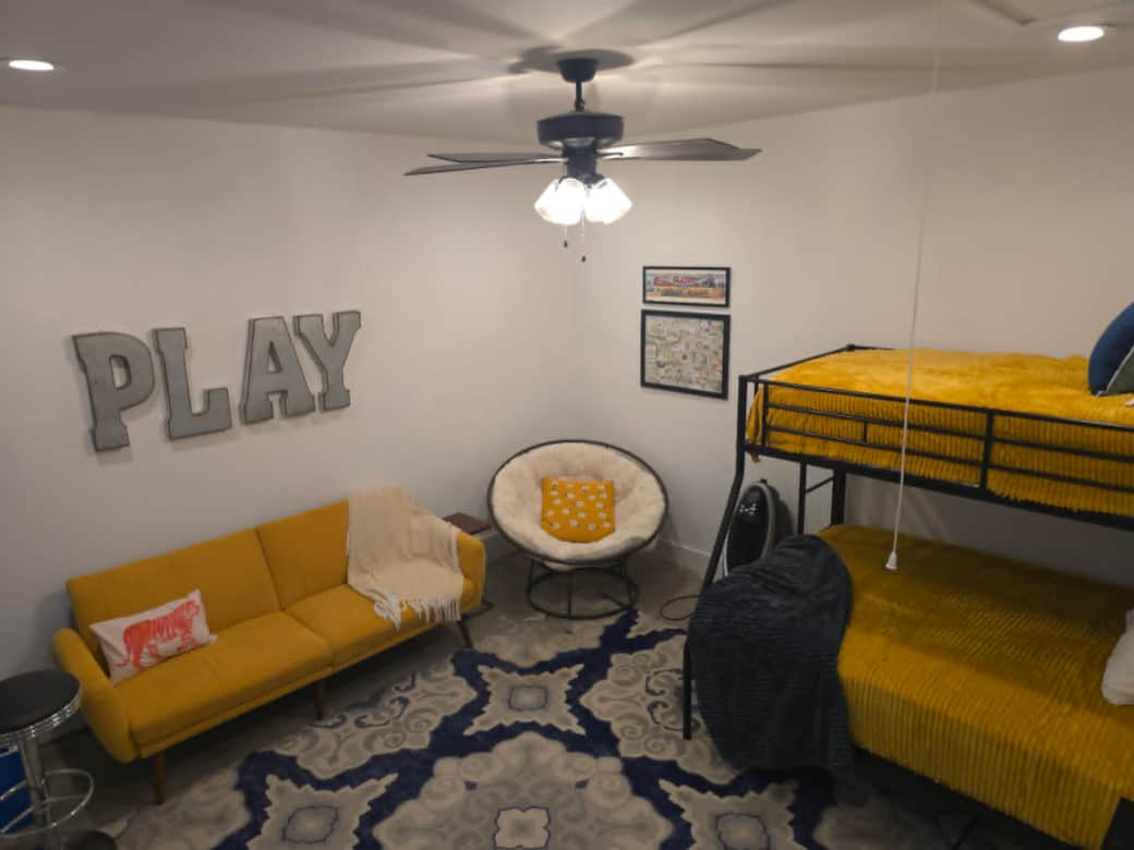 Playroom bunk bed, trundle and futon
