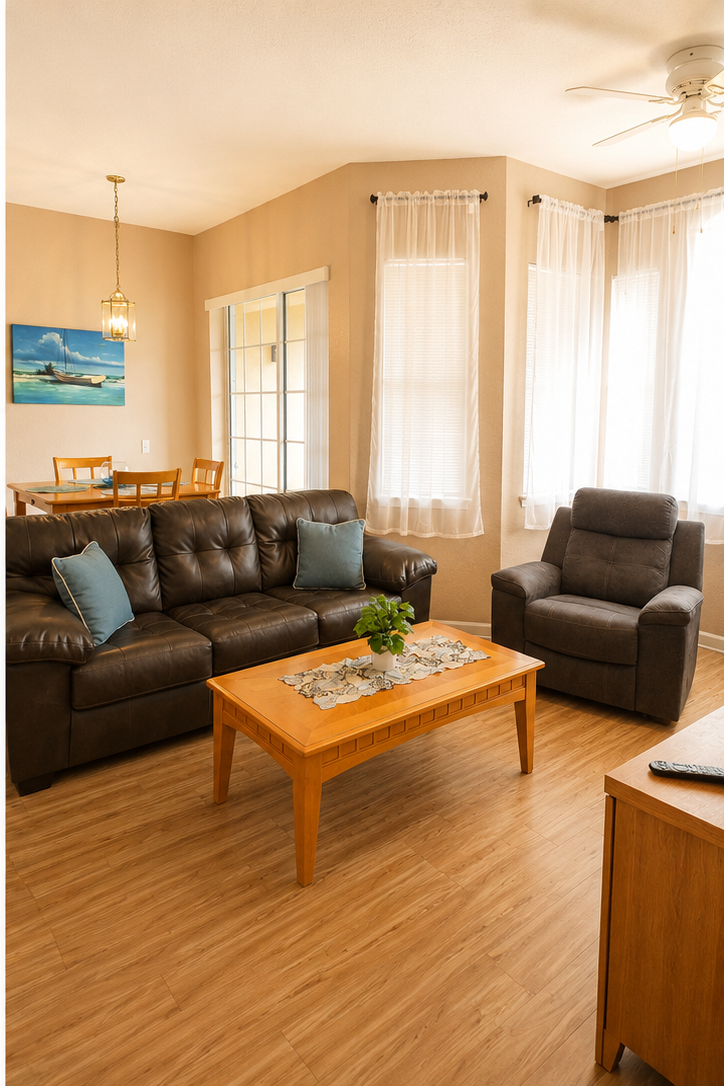 Living room has space for the whole family