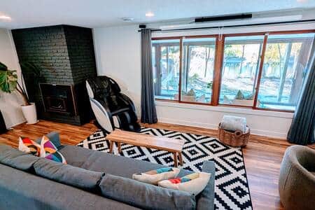 Massage Chair (weight capacity 225 lbs) and lower level views of the river.