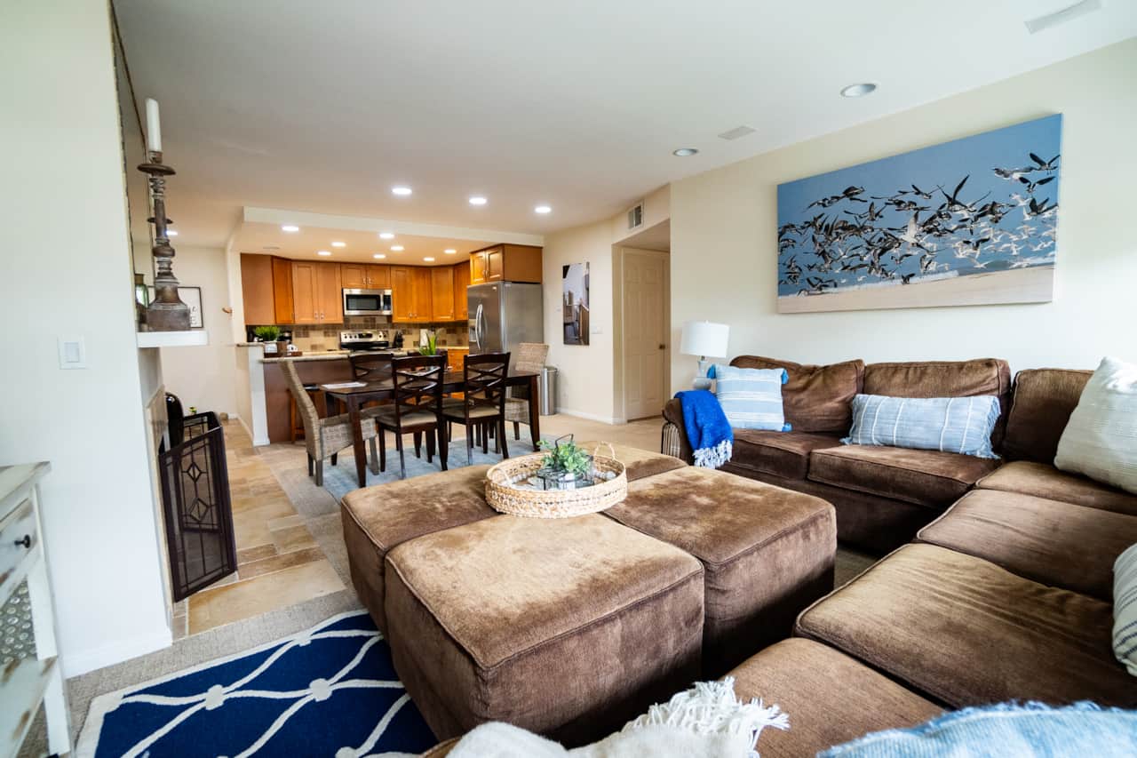 Living area open to the kitchen and dining table