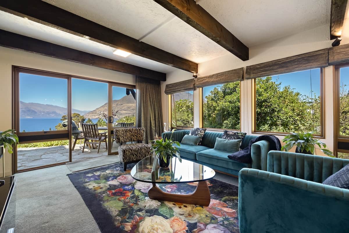 Indoor outdoor flow with mountain views at Walk to Town 39A Alpine Chalet Queenstown