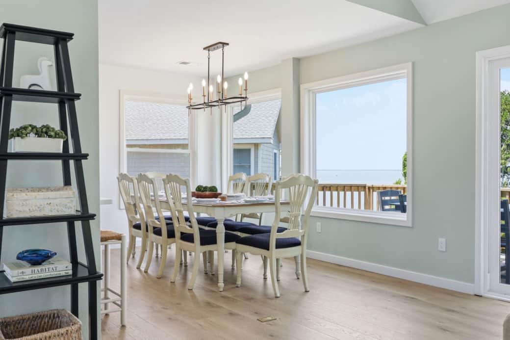 Dining area features huge views of the sound