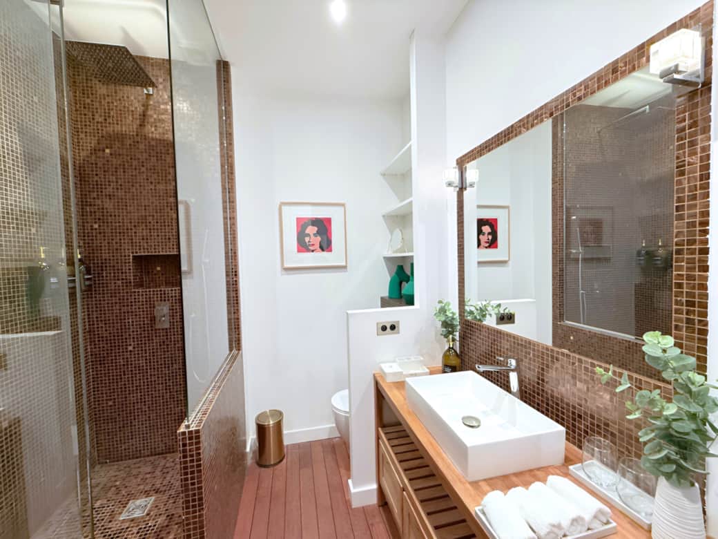 PARIS LYRIQUE – Salle de bain 1 spacieuse avec grande douche, vasque et toilettes